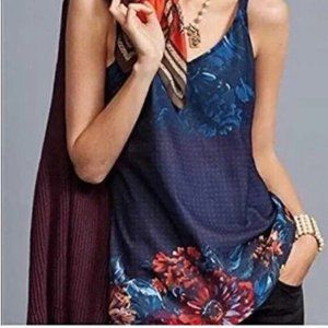 Cabi Artist Cami Sleeveless Floral Tank Top Flowy Navy Blue Women's Size S